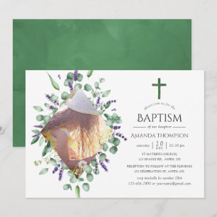 Invitation Eucalyptus Lavender Baptême ou Christening