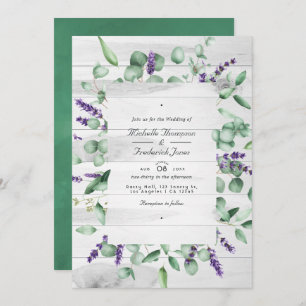 Invitation Eucalyptus Lavender Green Code QR RSVP Mariage