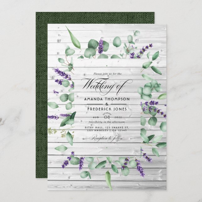 Invitation Eucalyptus Lavender Rustique Pays Mariage Dans (Devant / Derrière)
