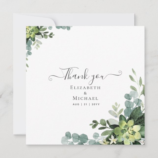 Invitation Eucalyptus Mariage - Aquarelle Feuilles de verdure (Devant)