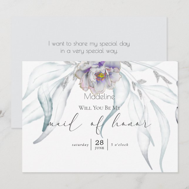 Invitation Eucalyptus Matron d'honneur Invit au printemps mod (Devant / Derrière)