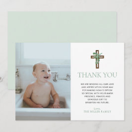 Invitation Eucalyptus Modern Baptism Photo Thank You Cards