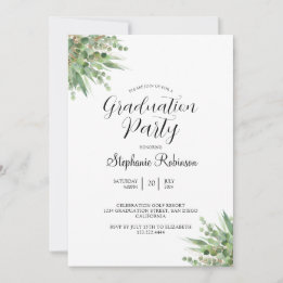 Invitation Eucalyptus Moderne Calligraphie Parti de Graduatio