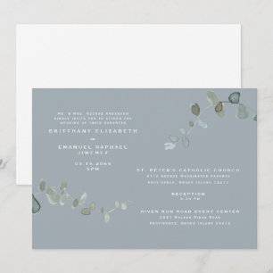Invitation Eucalyptus moderne Dusty Blue Deux Lieux Mariage