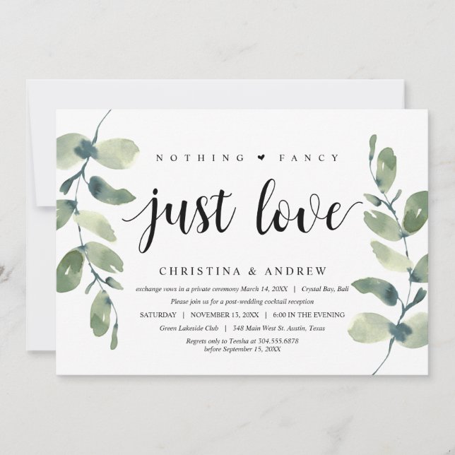 Invitation Eucalyptus Moderne, Encre Noire, Mariage Intime (Devant)