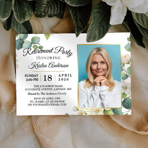 Invitation Eucalyptus moderne Floral Photo Retraite Party