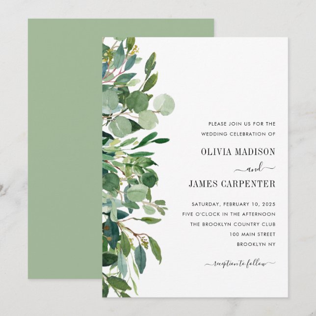 Invitation Eucalyptus moderne Mariage de feuillage (Devant / Derrière)
