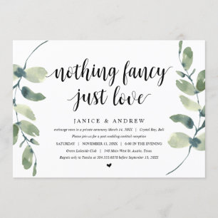 Invitation Eucalyptus moderne, Noir, Mariage Elopement Party