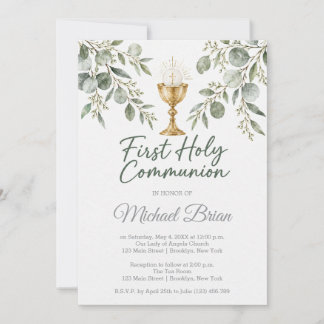 Invitation Eucalyptus Moderne Première Sainte Communion
