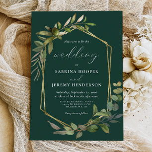 Invitation Eucalyptus Olive Verdure Or Géométrique Émeraude V