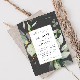 Invitation Eucalyptus Or Lumineux Vert Mariage Gris