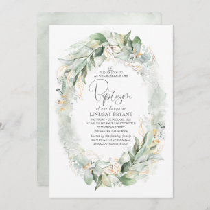 Invitation Eucalyptus Or Vert Wreath Boho Baptême Boho