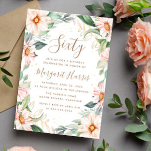 Invitation Eucalyptus Peach Gold Floral 60e Soixante Annivers