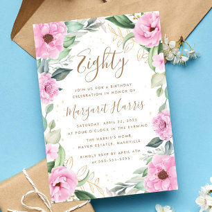 Invitation Eucalyptus Pink Gold Floral 80e Quatre-vingts Anni