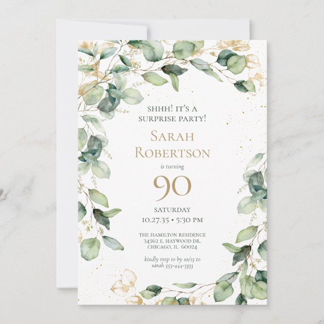 Invitation Eucalyptus pour les 90 ans de surprise (Devant)