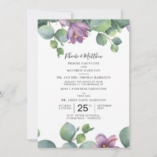 Invitation Eucalyptus Purple Vert Floral Mariage Succulent