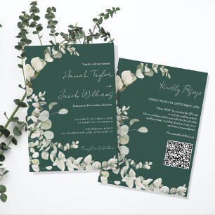 Invitation Eucalyptus QR Code Emerald Mariage vert