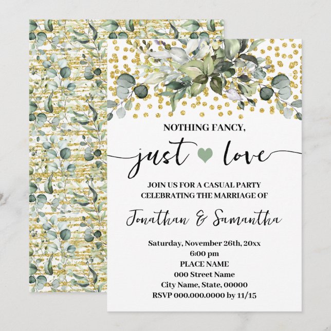 Invitation Eucalyptus Rien De Fancy Just Love Elopement (Devant / Derrière)