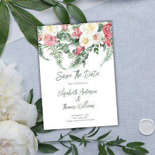 Invitation Eucalyptus rose blanc Roses floraux Enregistrer la
