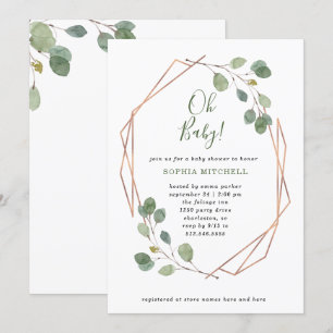 Invitation Eucalyptus Rose géométrique Baby shower d'or Oh Ba