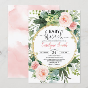 Invitation Eucalyptus rose or Brunch Baby shower fille