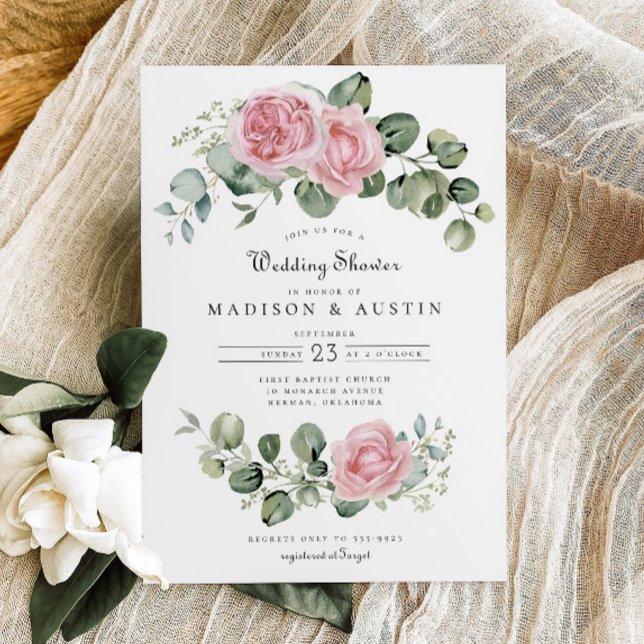 Invitation Eucalyptus Rose Rose Wedding shower d'arc floral (Créateur téléchargé)