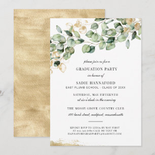 Invitation Eucalyptus Rustic Gold Botanical Graduation