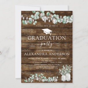 Invitation Eucalyptus Rustic Wood Graduation Party 2023
