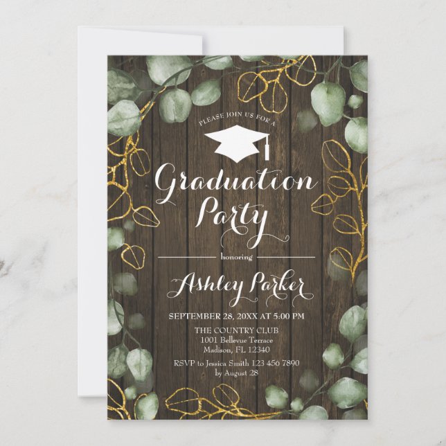 Invitation Eucalyptus Rustic Wood Wreath Graduation Party (Devant)