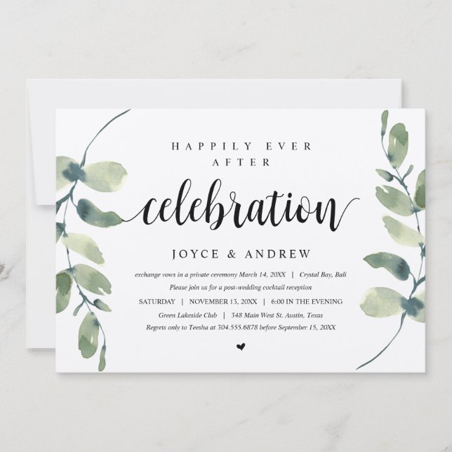 Invitation Eucalyptus rustique, Célébration de mariage intime (Devant)