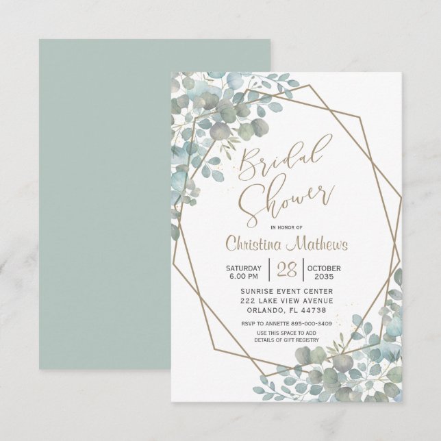 Invitation Eucalyptus rustique Fête des mariées aquarelle (Devant / Derrière)