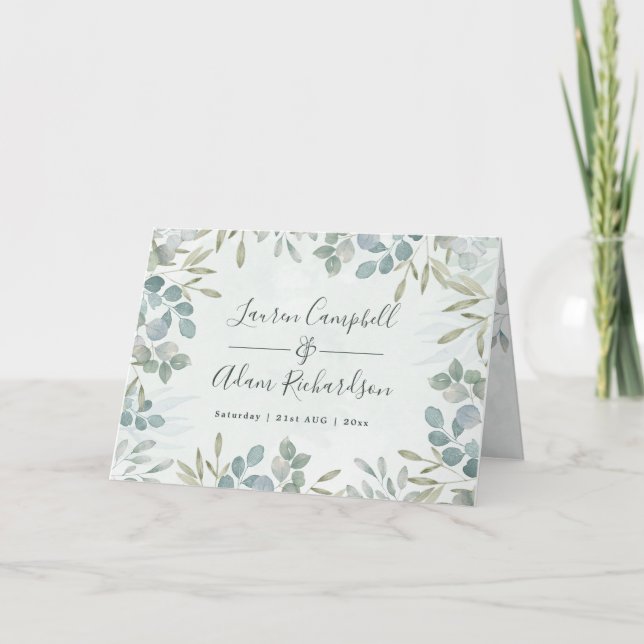 Invitation Eucalyptus rustique & Mariage d'aquarelle verte (Devant)