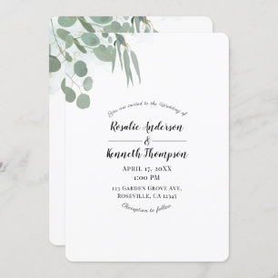 Invitation Eucalyptus rustique Mariage vert minimal chic
