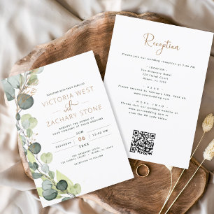 Invitation Eucalyptus Rustique tout en un QR Code Mariage