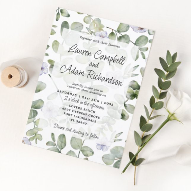 Invitation Eucalyptus Sage vert et Mariage floral (Créateur téléchargé)