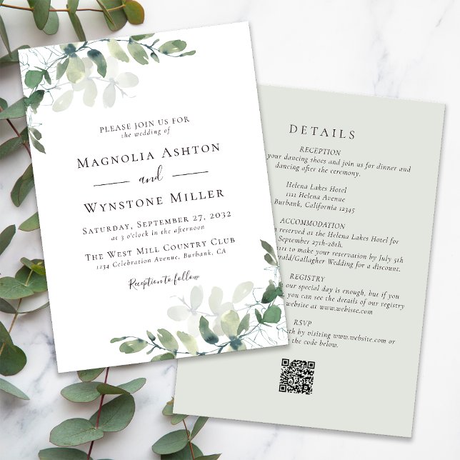 Invitation Eucalyptus Sage Vert tout en un Mariage (Créateur téléchargé)