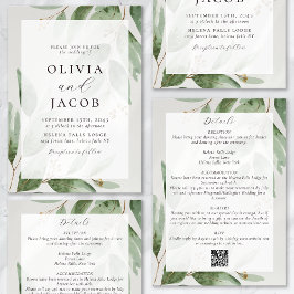 Invitation Eucalyptus Sage Vert tout en un Mariage