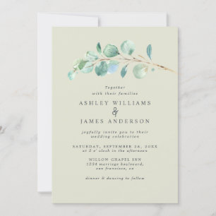 Invitation Eucalyptus simple Mariage vert Pastel Inv.