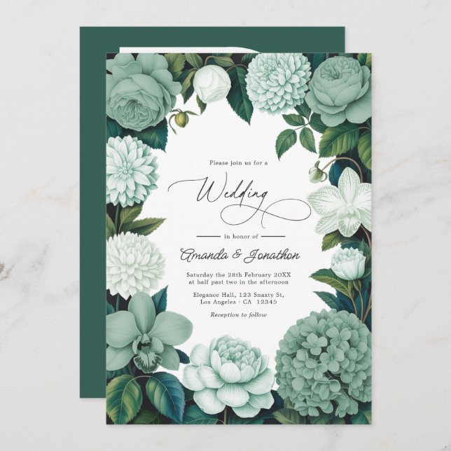 Invitation Eucalyptus Soft, Mint Frost & Snowdrop Wedding (Devant / Derrière)