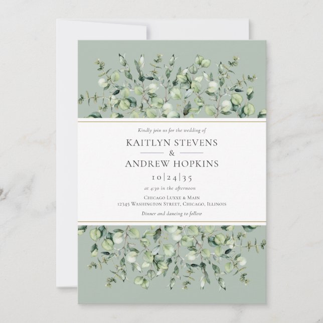 Invitation Eucalyptus Tout En Un Sage Mariage Vert (Devant)