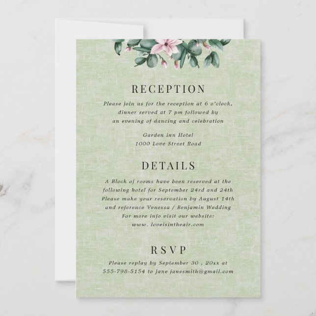 Invitation Eucalyptus tout en un seul Sage Vert Monogramme Ma (Dos)