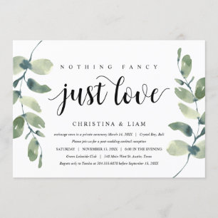 Invitation Eucalyptus verdoyant, Encre noire, Elopement Maria