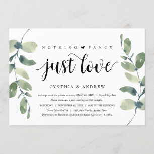 Invitation Eucalyptus verdoyant, Encre noire, Elopement Maria