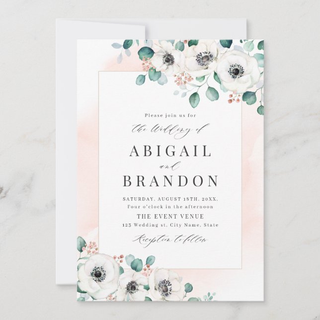 Invitation Eucalyptus verdure anémonique floral rustique mari (Devant)