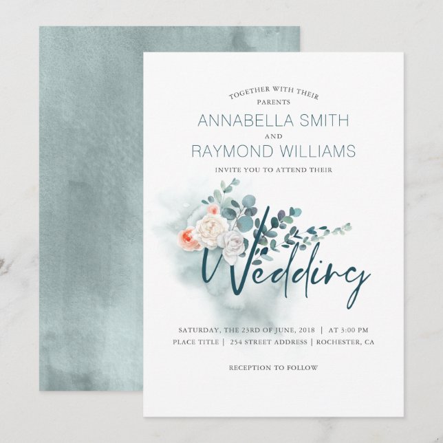 Invitation Eucalyptus | Verdure aquarelle | Mariage floral (Devant / Derrière)