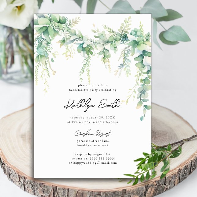 Invitation Eucalyptus Verdure Bachelorette moderne (Créateur téléchargé)