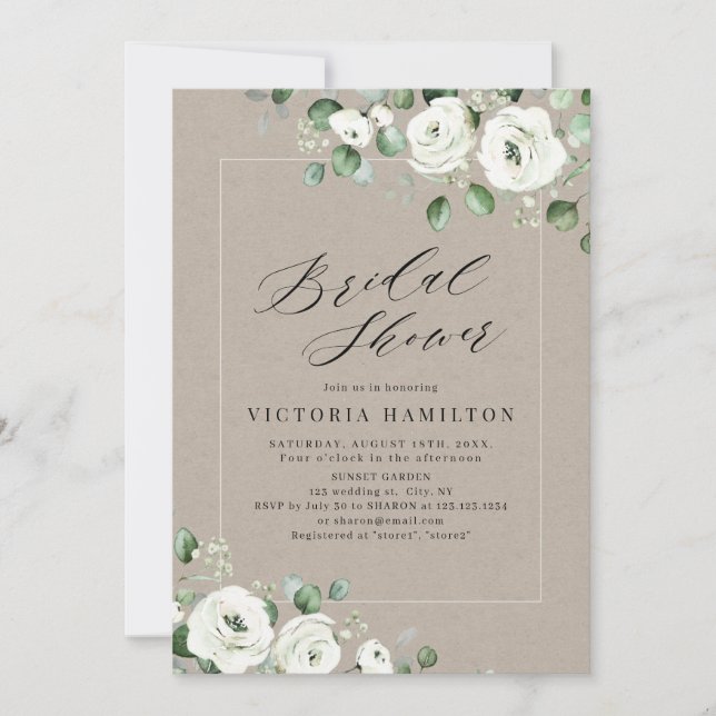Invitation Eucalyptus verdure blanc fleuri nuptiale douche (Devant)