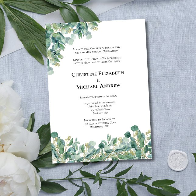 Invitation Eucalyptus Verdure Botanique Mariage officiel (Eucalyptus Greenery Formal Traditional Wedding invitation)