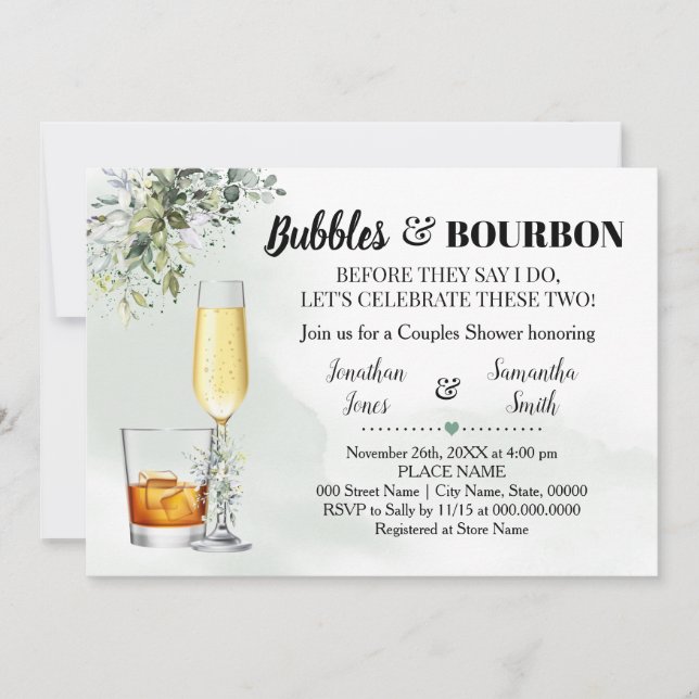 Invitation Eucalyptus Verdure Bulles & Bourbon Douche (Devant)