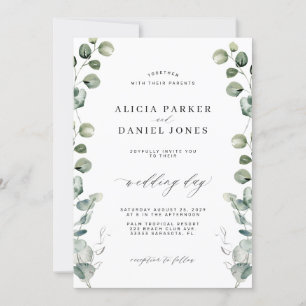 Invitation Eucalyptus verdure élégant mariage script
